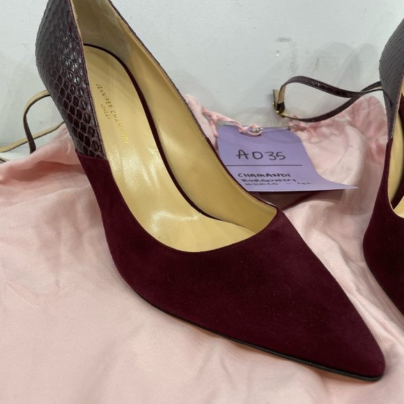 Jennifer Chamandi Suede burgundy and Snake Maroon Heels, Size 42 heel, movie use - Picture 2 of 10